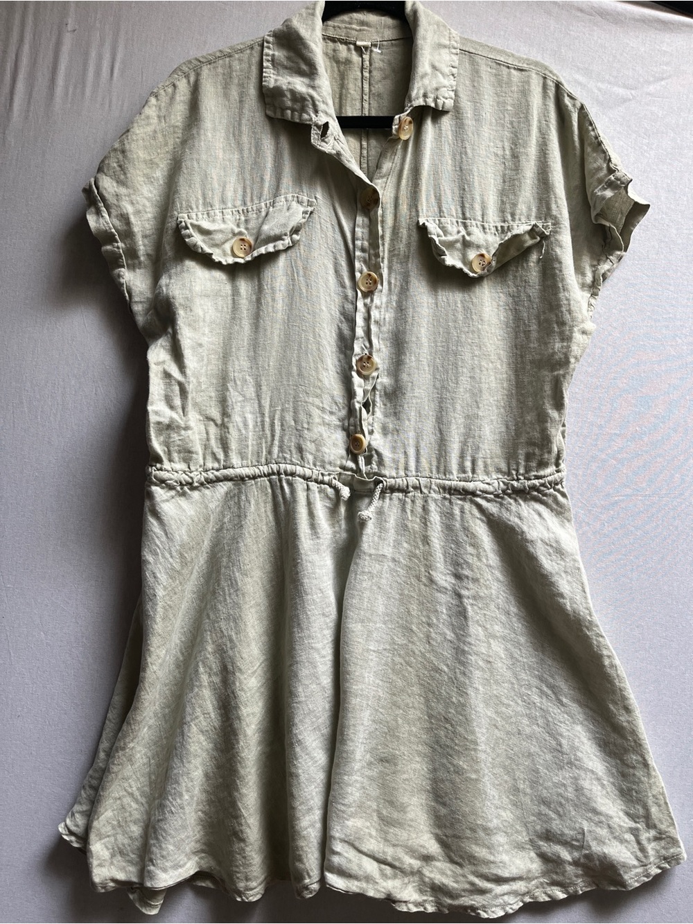 Light Olive Green Linen Blend Button Front Utility Dress Women's XL